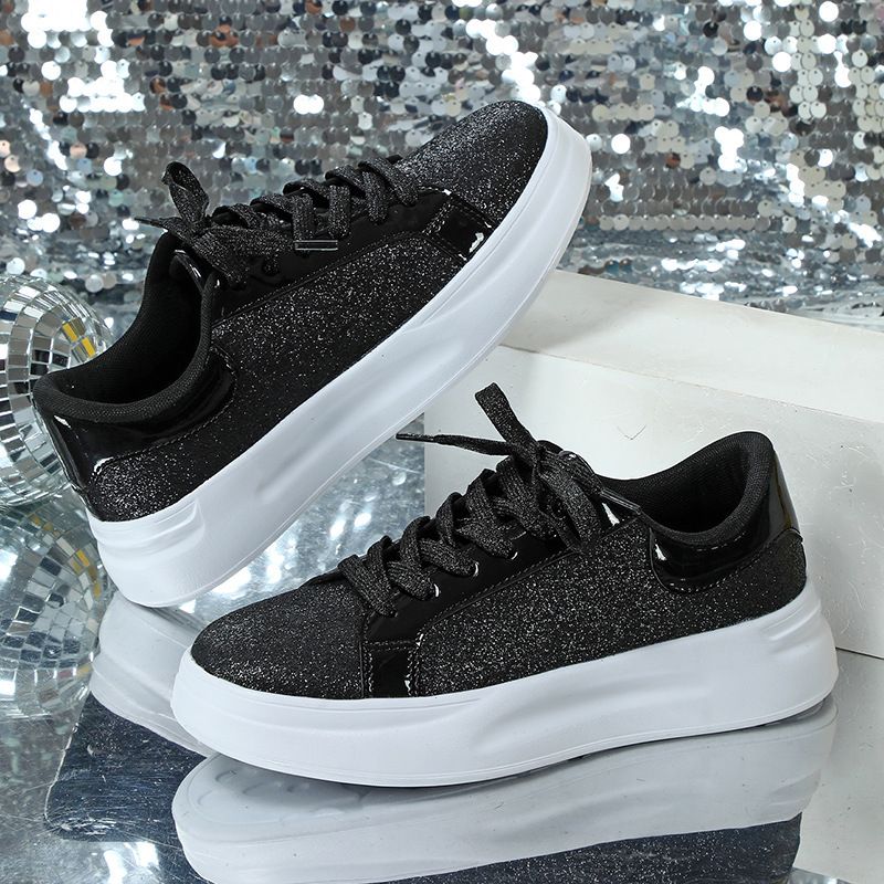 Sneakers alte con suola glitterata, spesse e taglie forti, lucide, versatili, alla moda, comode e alla moda, stile coppia, 25ss_voghion.com