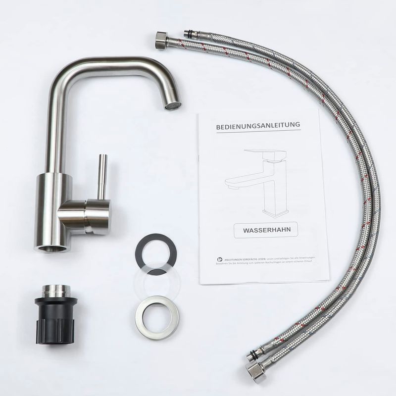 Glitzerlife Wasserhahn Bad Waschtischarmatur Waschbecken -Armatur Edelstahl Gebürstet Mischbatterie Warm Und Kaltwasserhahn Hochdruck Leise Für WC Spül Spülbecken_voghion.com