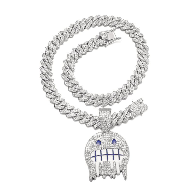 New product smiley full dia pendant creative trendsetter ice face alloy hip-hop necklace_voghion.com