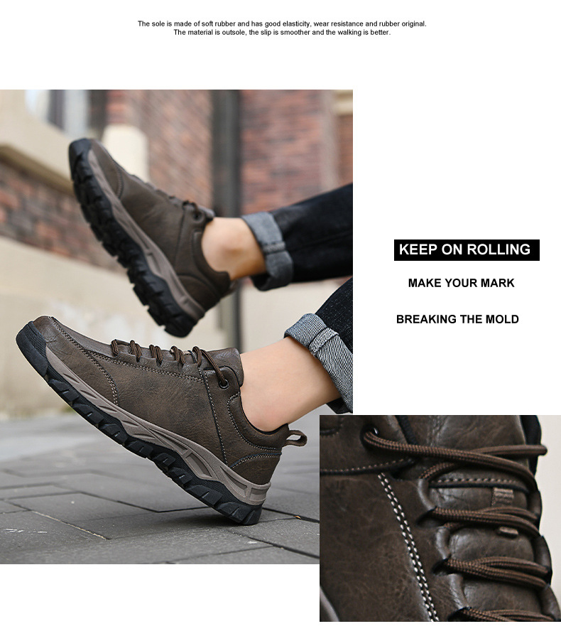 Men's leather waterproof sneakers men's casual running large size board shoes outdoor shoes_voghion.com