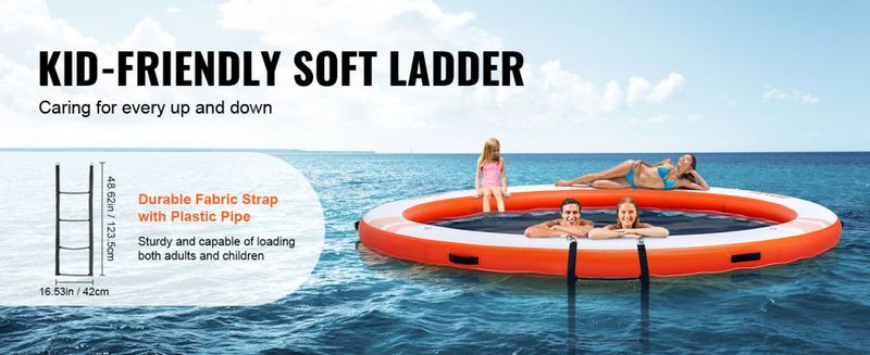 VEVOR Inflatable Floating Dock, ø8FT Inflatable Dock Platform with ø5FT Trampoline Mesh Pool, Non-Slip Floating Platform Water Mat with Portable Bag &_voghion.com
