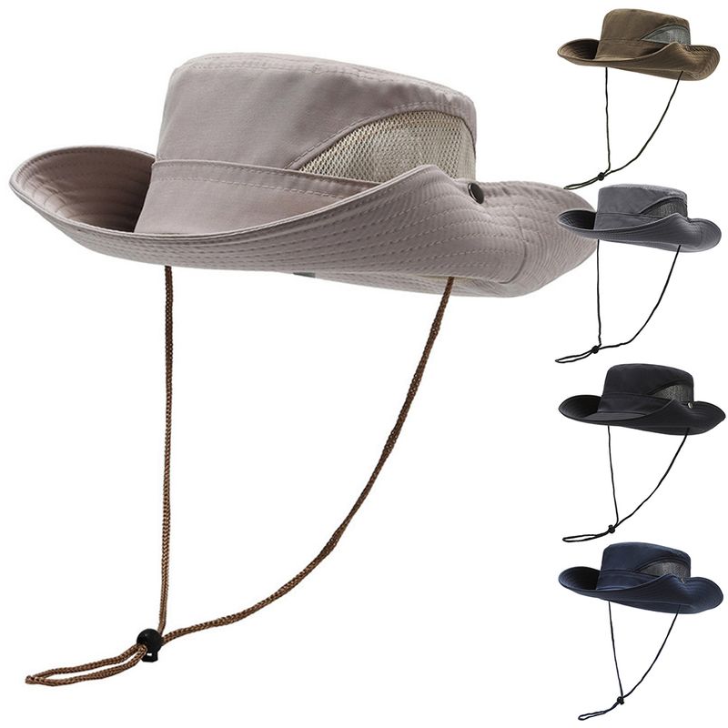 Fashion Summer Men Bucket Outdoor UV Protection Wide Brim Panama Safari Hunting Hiking Casual Sun Cap Beach Sunscreen Fisherman_voghion.com