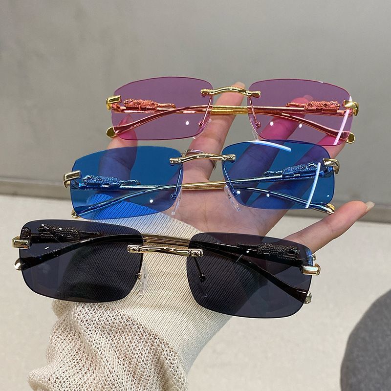 Nieuwe randloze zonnebril Retro luipaardkop vierkante zonnebril Unisex_voghion.com
