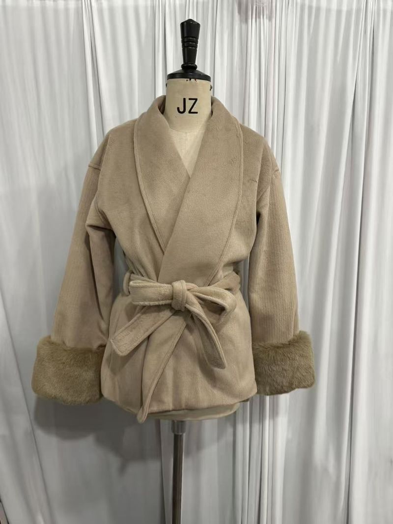 Trenchcoat aus Wollmischung – Langer Damenmantel mit übergroßem Revers und Gürteldetail für elegante und lässige Kleidung_voghion.com