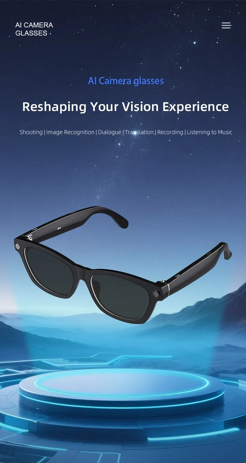 En Çok Satan Yapay Zeka Kameralı Akıllı Gözlük V03-T5, 8 MP HD Video Kaydı, Arama Müzik Fonksiyonları, Sesli Asistan ve_voghion.com