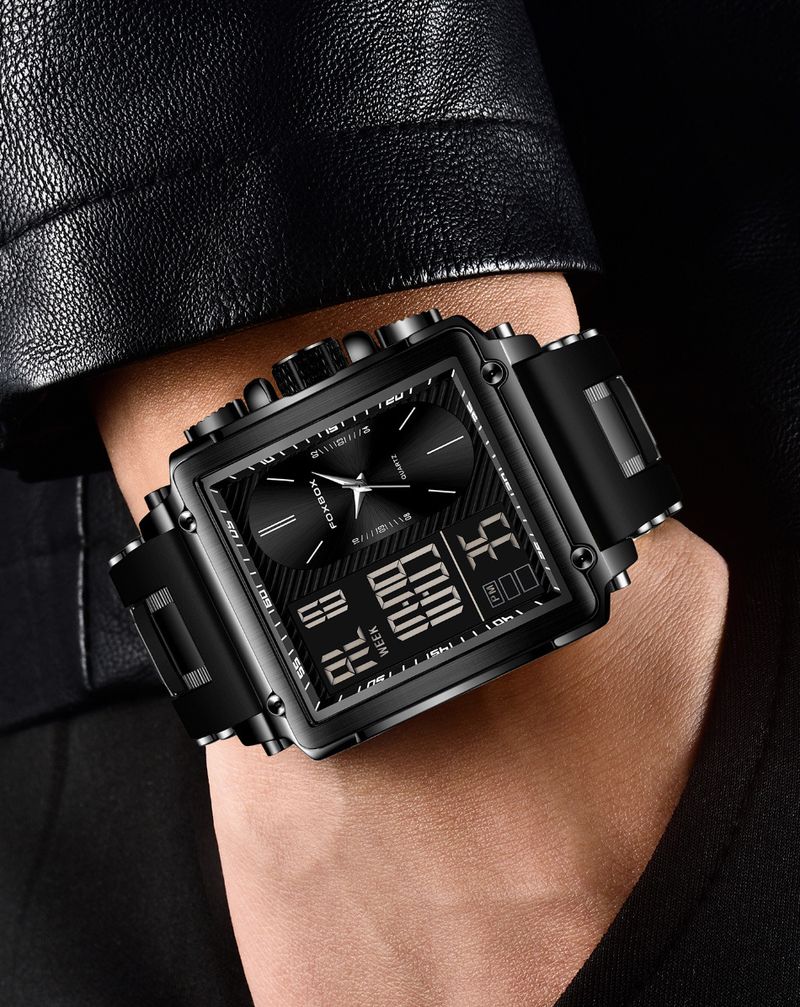 Men's Multifunctional Sports Watch With Luminous Display, Waterproof, Durable Silicone Strap, Mineral Glass, Digital & Analog Display_voghion.com