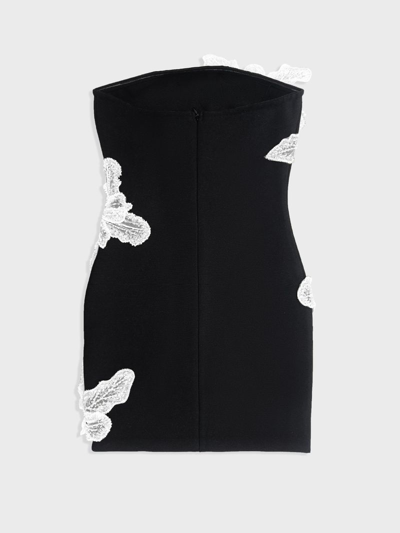 Elegante abito a fascia con ricamo floreale 3D - Mini abito aderente in maglia elasticizzata per feste, serate e uscite serali_voghion.com