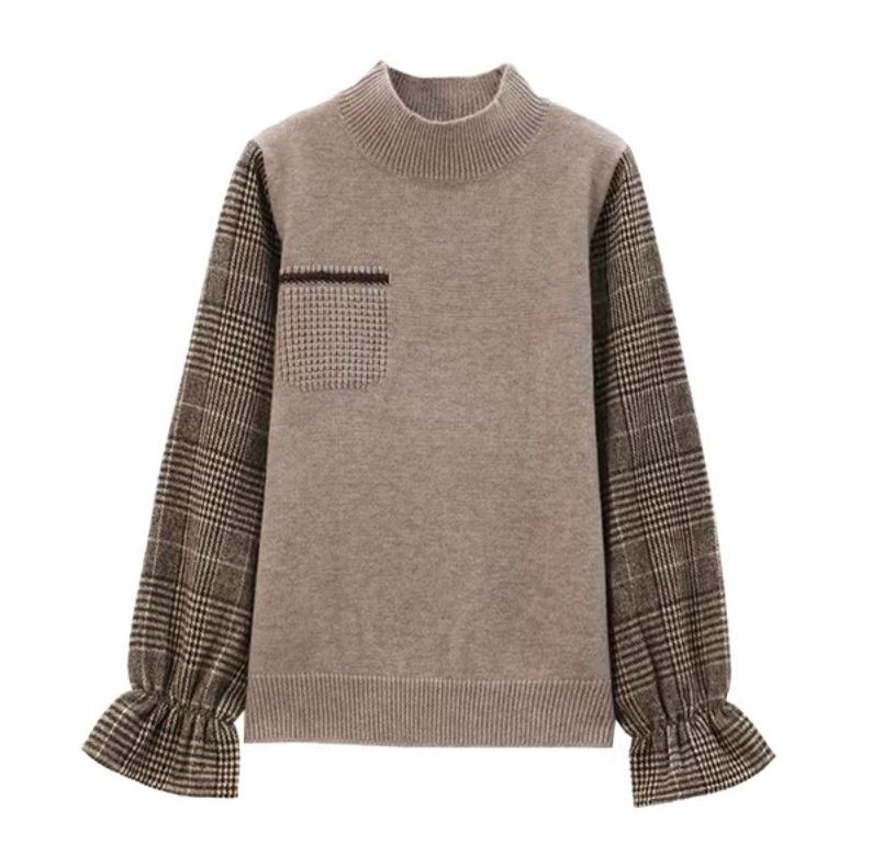 Haut à manches longues tricoté à col haut européen pour femme au printemps, automne, hiver 2024, nouvelle mode et style occidental_voghion.com