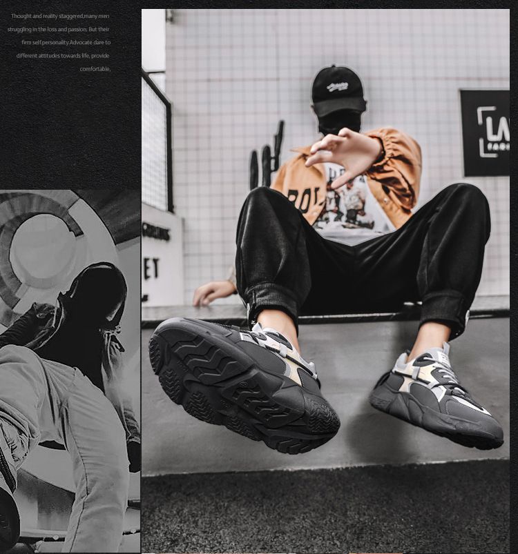 Autumn and Winter New Trendy Outdoor Student Thick Sole Sports Men's Personalized Fashion Lace up Breathable Mesh_voghion.com