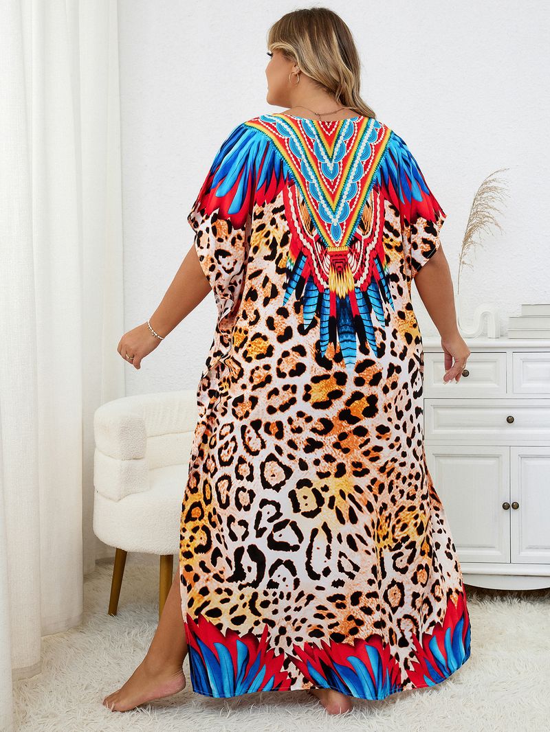 Women's Flowy Cotton Printed Maxi Dress Cover-Up - Beach Tunic, Boho Kimono, Bikini Wrap, Resort Wear (Zebra, Leopard, Snake Print, One Size )_voghion.com