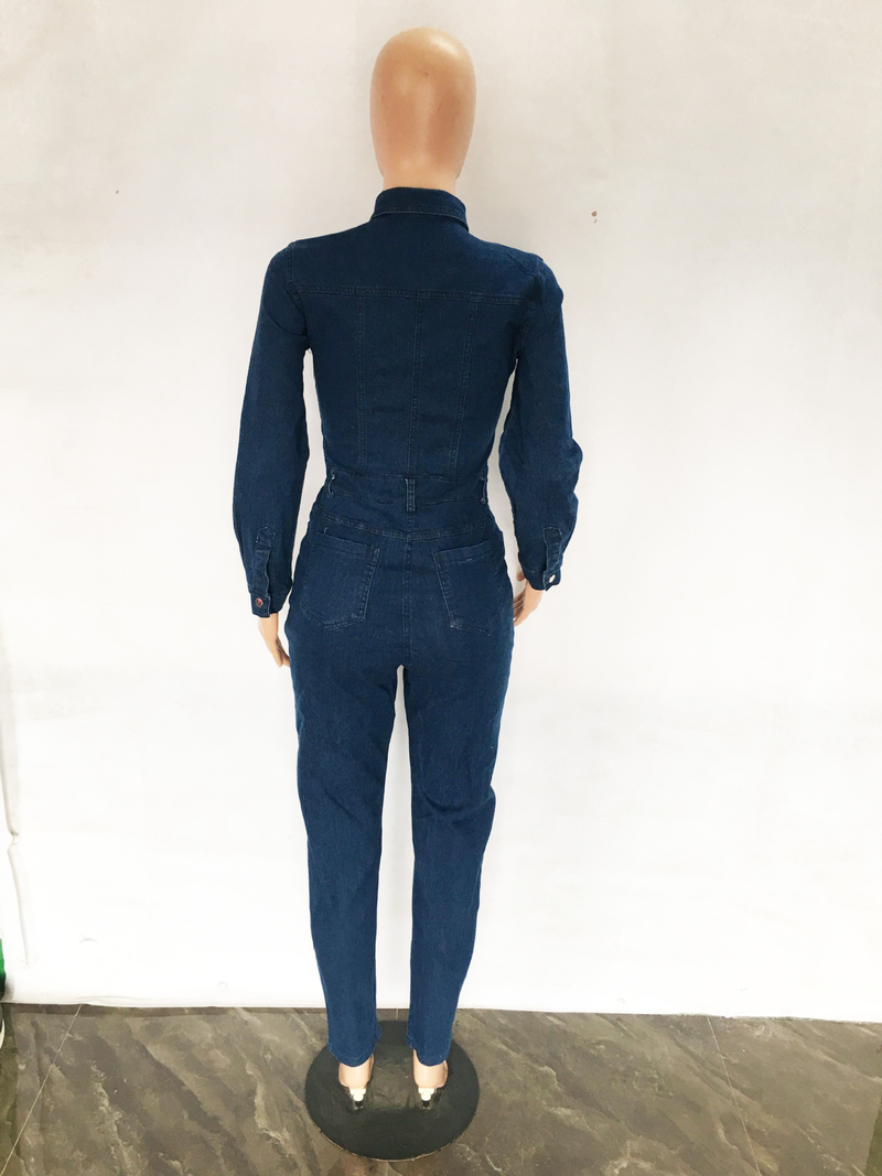 Women's fashion wash denim jumpsuit_voghion.com