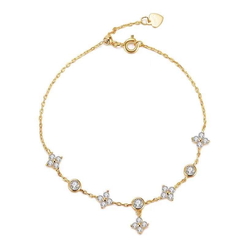 S Pure Silver Clover Bracelet With Zircon Inlay Gold-Plated Starry Sky Four-Leaf Flower Light Luxury_voghion.com
