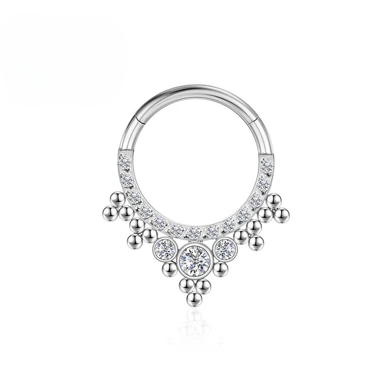 F136 Titanium Piercing CZ Nose Ring Hoop Zircon Cartilage Septum Tragus Earrings Clicker Spiral Daith Helix for Women Body Jewelry_voghion.com