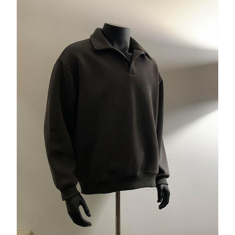 Felpa corta con cappuccio per uomo in primavera e autunno, polo a maniche lunghe con colletto e strato di base, tendenza della moda maschile_voghion.com