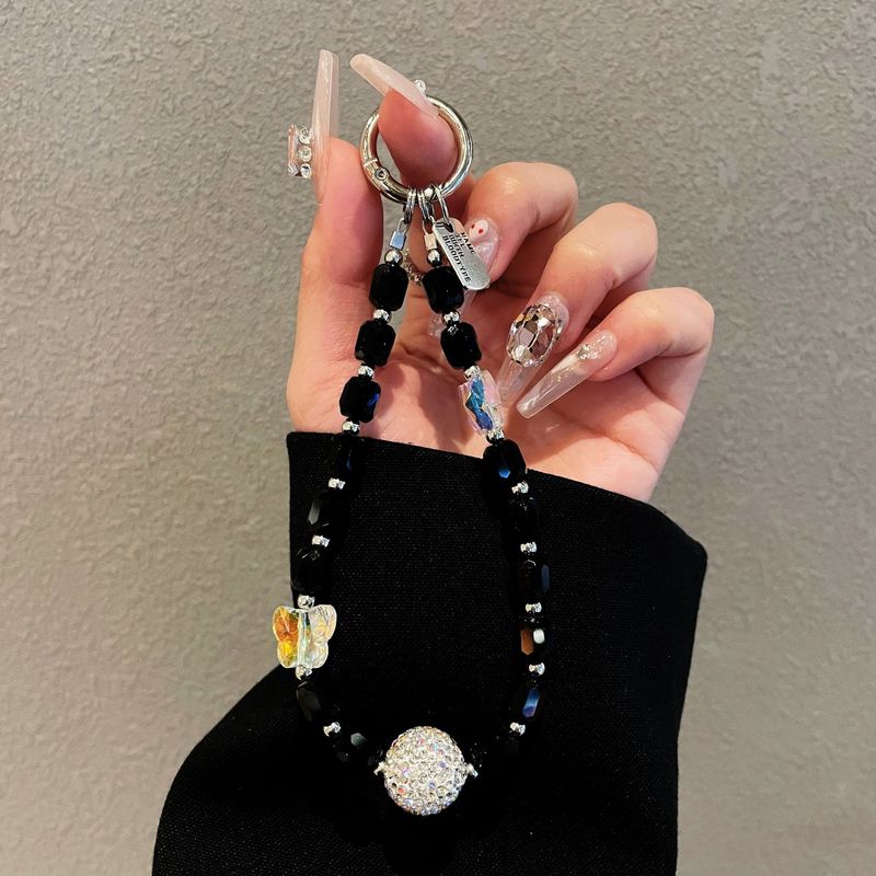 Crystal Phone Chain Strap - Rhinestone Beaded Lanyard With Bow Charm For Phone Case, Wrist Strap & Crossbody Accessory_voghion.com