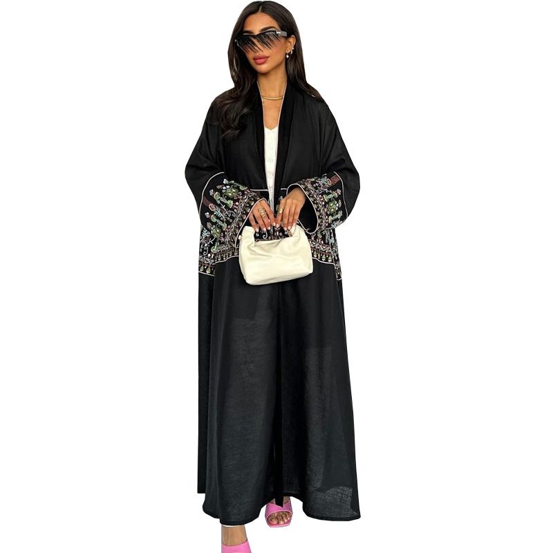 Women's Clothing Middle East Cardigan Embroidery Embroidered Robe_voghion.com