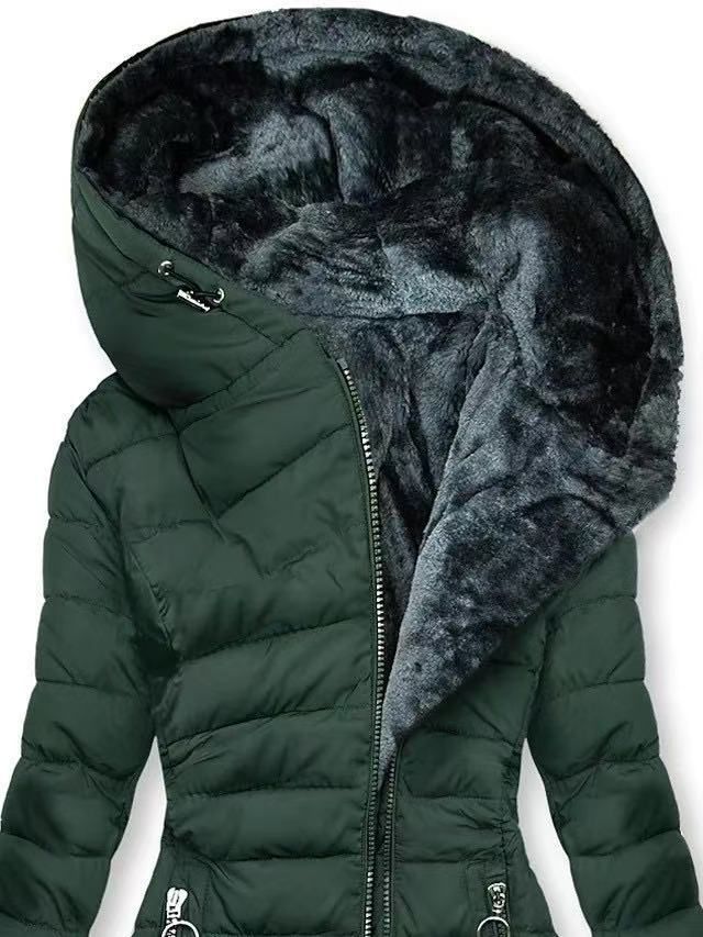 Women's Thickened Warm Hooded Longline Coat With Drawstring & Zip Closure, Fleece Lined Winter Jacket, Slim Fit Plus Size Trench Coat_voghion.com
