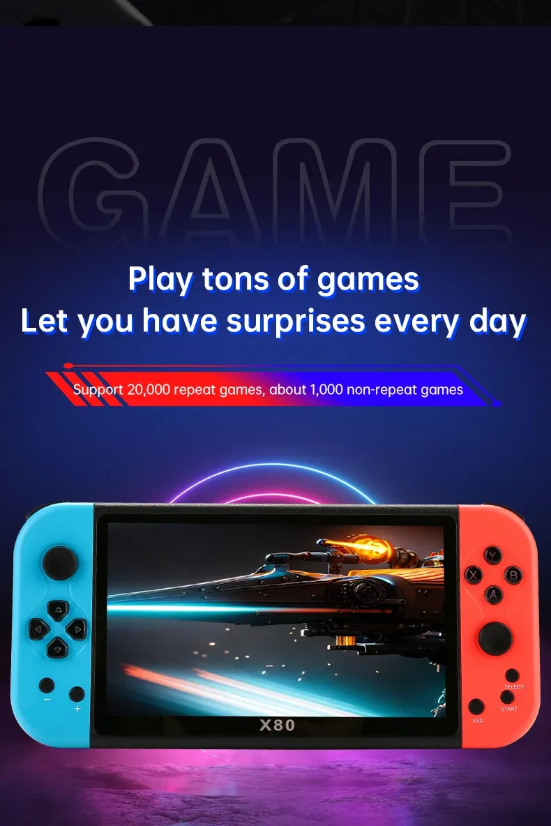 Coopreme X80 Portable Console 7-inch HD Large Screen Arcade PS1 Emulator Multi-function Nostalgia Classic PSP Handheld_voghion.com