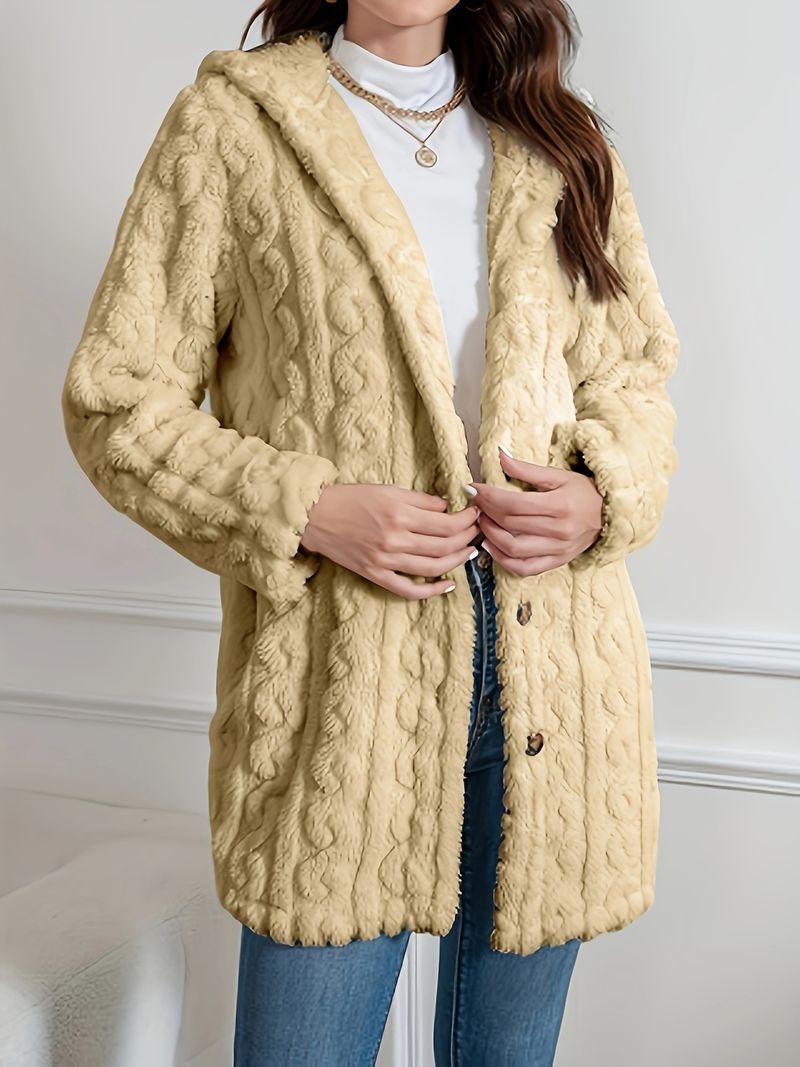 Youduomi Eleganter, langer Pelzmantel für Damen – Cremegelb, 100 % Polyester, weich mit Mikro-Stretch, Herbst/Winter_voghion.com