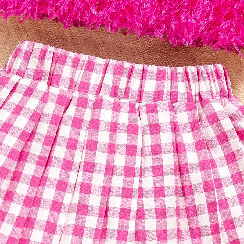 Outdoor summer small and medium-sized children's fur suspender vest+plaid short sleeved jacket+short skirt, love bag,_voghion.com