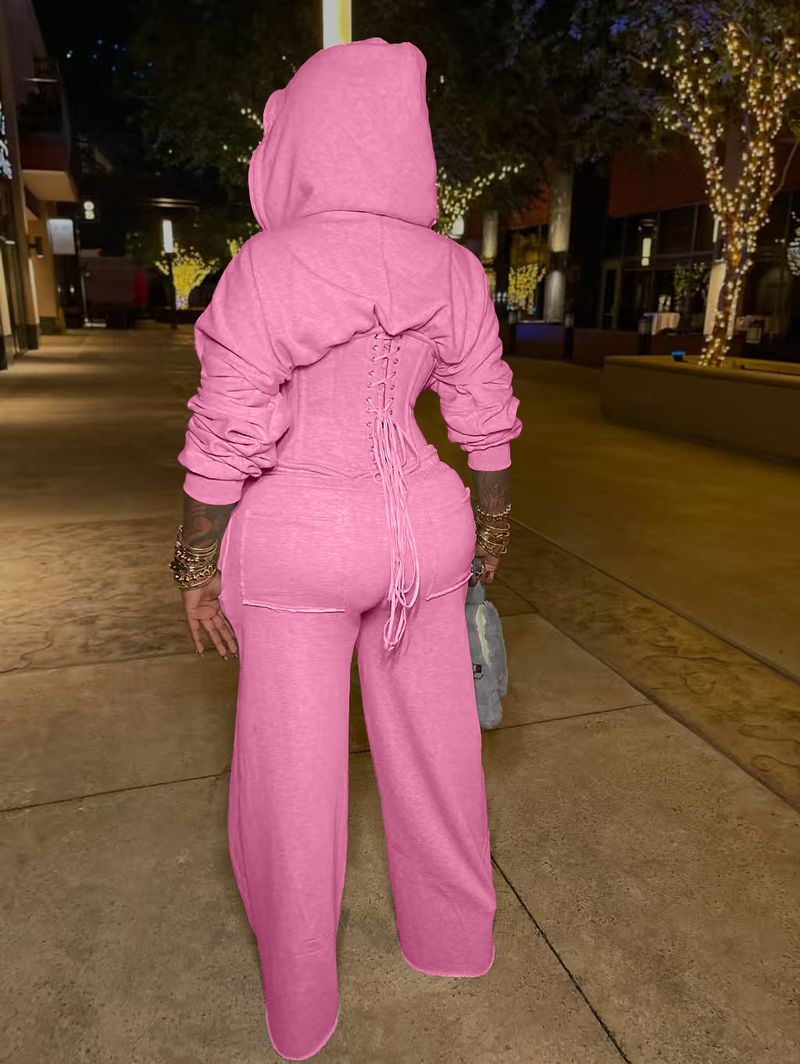 Women's Clothing Stylish Belted Waist Pantsuit Set With Boning Detail - Casual & Chic Two-Piece Outfit (Black, Rose Pink, Pink, Gray, Khaki, S-XXL)_voghion.com