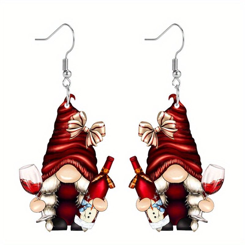 Orecchini in acrilico con nani di Natale e Babbo Natale, con gancio in acciaio inossidabile, stile classico carino, adatti_voghion.com