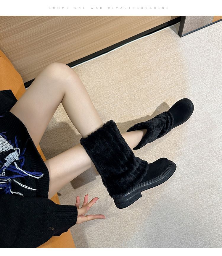 Women's Winter Snow Boots With Faux Fur Lining, Slip-Resistant Thick Sole, Mid-Calf Height, Water-Resistant Suede Upper, Round Toe, Chunky Heel_voghion.com