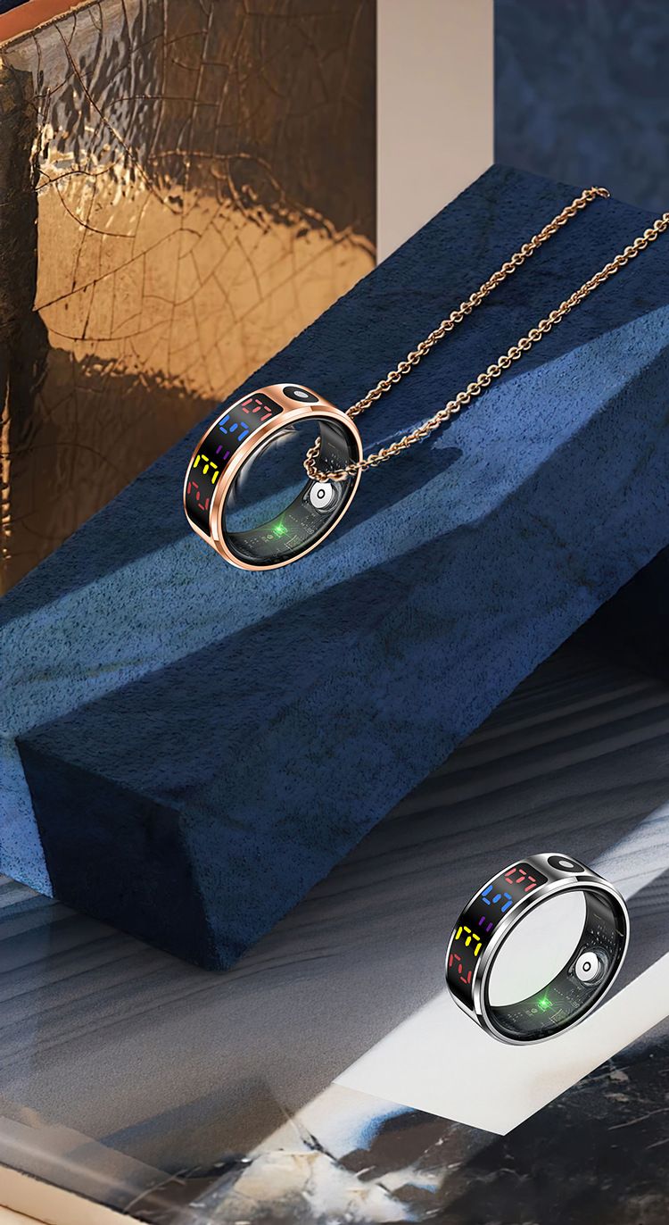 R12 Anello intelligente con schermo a colori per uomo e donna, anello fitness intelligente con tocco intelligente, frequenza cardiaca, ossigeno nel sangue, IP68 impermeabile_voghion.com