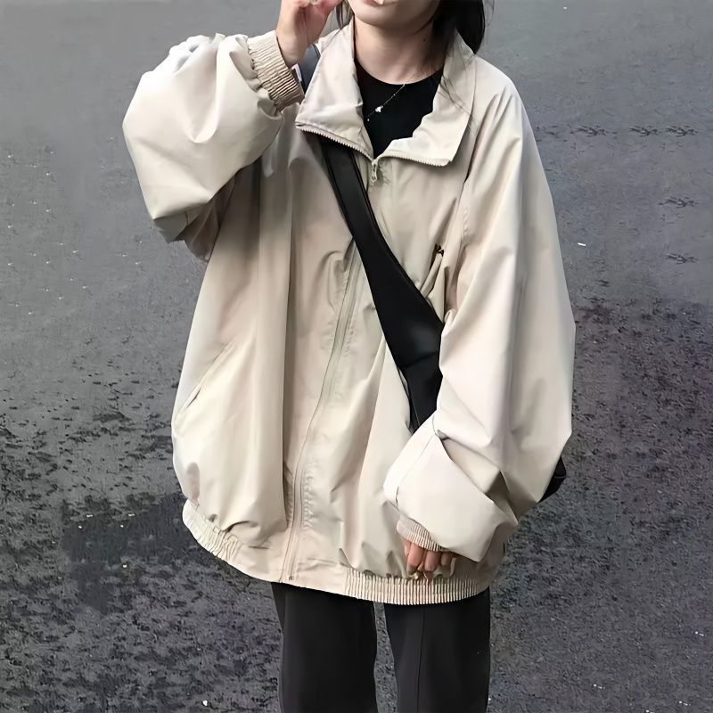 Harajuku Style BF Turn-Down Collar Workwear Female Students, Loose Outdoor Casual Jacket For Spring And Autumn_voghion.com