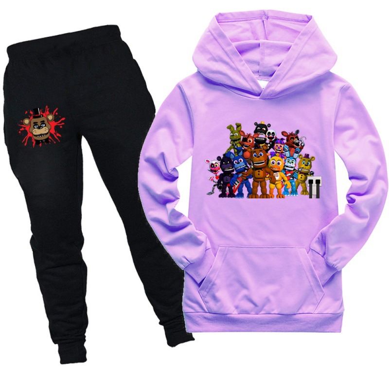 100-170 Size Pattern Pocket Sweatshirt Hoodie + Long Pants 2-Piece Set PK1854_voghion.com