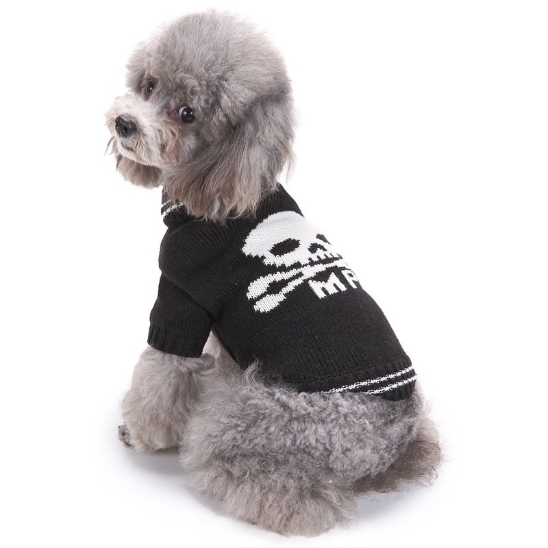 Jesienny i zimowy sweterek dla psa Teddy z czaszką na Halloween dla małych, średnich i dużych psów_voghion.com