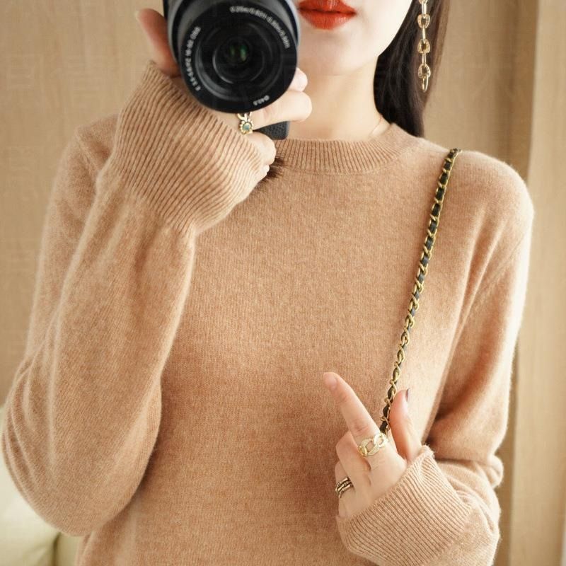 Herbst Winter Rundhals Langarm Pullover Strickkleidung Pullover Basisshirt Damen Top Style_voghion.com
