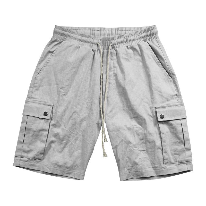 Pantalones cortos casuales de playa de lino con nudo de bambú para hombre de American Amikaji Outdoor Tactical Workwear de verano_voghion.com
