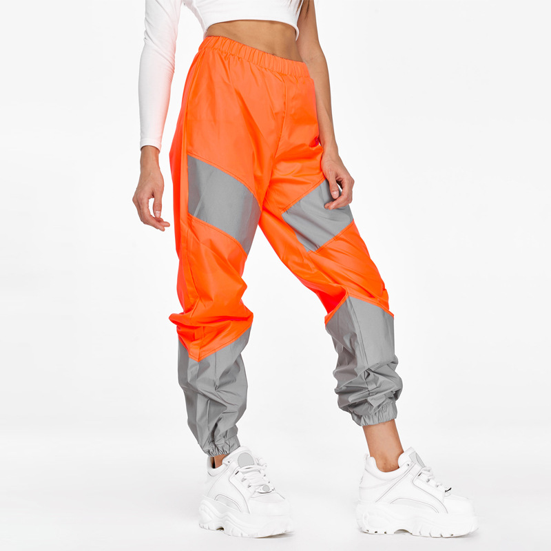 Pantalon de sport décontracté pour femmes, taille moyenne, patchwork réfléchissant, course de nuit, décontracté_voghion.com
