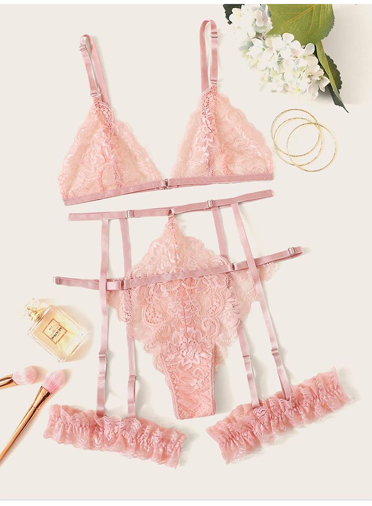 2024 cross-border hot selling large size sexy underwear set lace lace multi-color three-piece set temptation wholesale_voghion.com