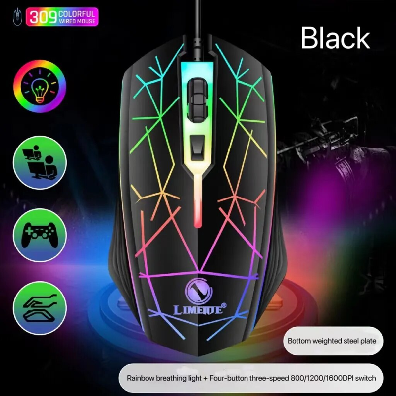 Wired Gaming Mechanical Mice USB Luminous Light Adjustable Optical Gamer Mouse for PC Computer Game_voghion.com