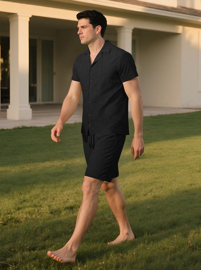 Herren Casual Button-Up Shirt & Beach Shorts Set – Atmungsaktives Sommeroutfit (S-XXXL, 6 Farben) | Büro- und Urlaubsstyle_voghion.com