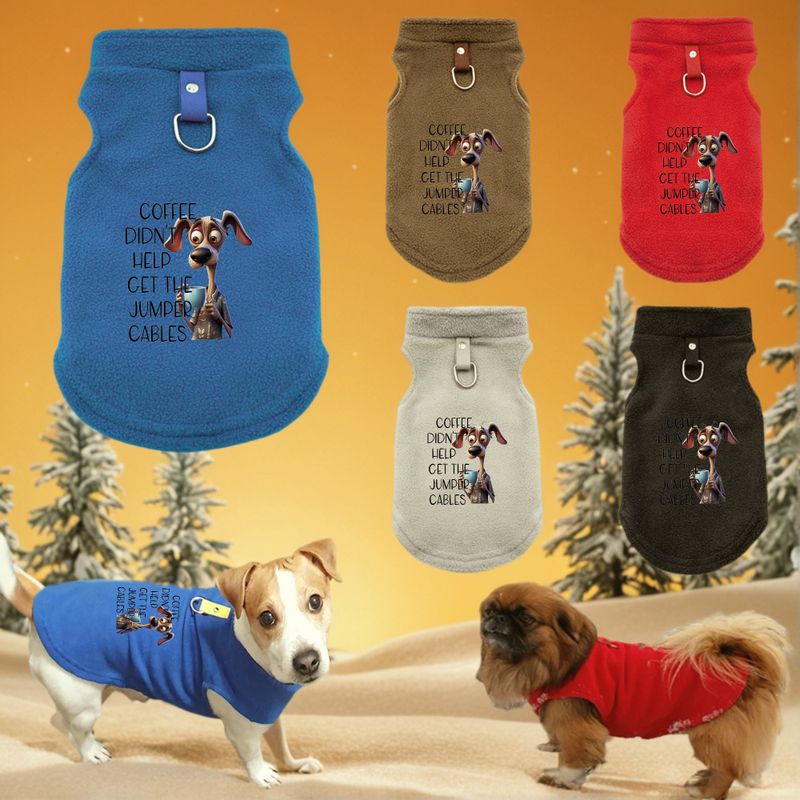 GOODVERYWinter Dog Coat Jacket - Soft Grey Pet Vest With Funny "Coffee Help Jump Cables" Graphic, Warm Fleece Clothing For French Bulldog,_voghion.com