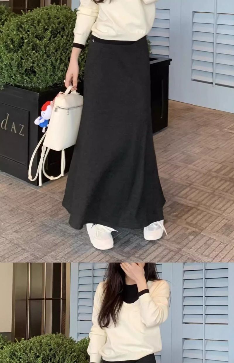 GraceChic GraceChic GraceChic Grijze Midi Dames Lente Herfst Winter Nieuwe Stijl Elegante Hoge A-lijn Zeemeermin Slanke Elastische Taille Rok Eendelig_voghion.com