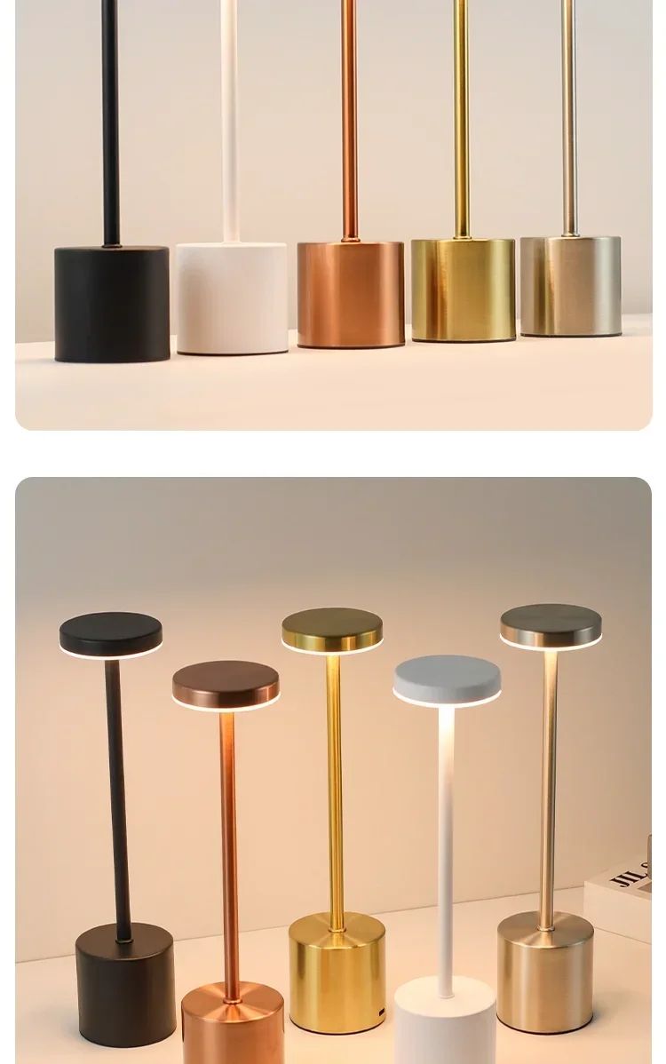 Luminária de mesa LED com sensor de toque simples, recarregável, 3 cores, ajustável, para cabeceira, ambiente criativo, bar, decoração de sala_voghion.com