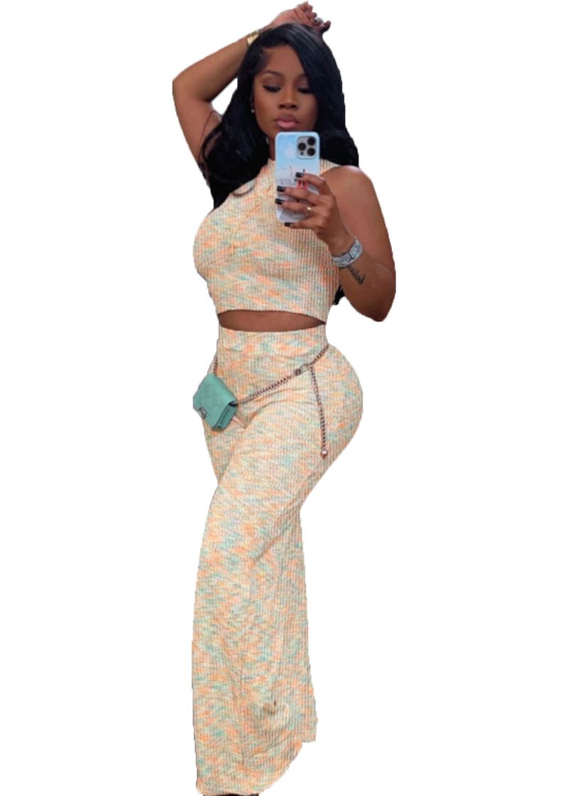 M3156 Completo due pezzi estivo da donna con pantaloni a gamba larga stampati e senza maniche_voghion.com