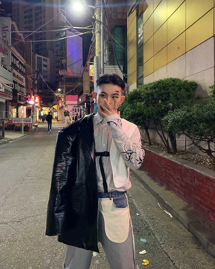 Giacca da uomo in ecopelle Buatan Mengilap Gambar Buaya Reflektif Hitam Musim Semi Muroicardi untuk Pria Blazer Kulit_voghion.com