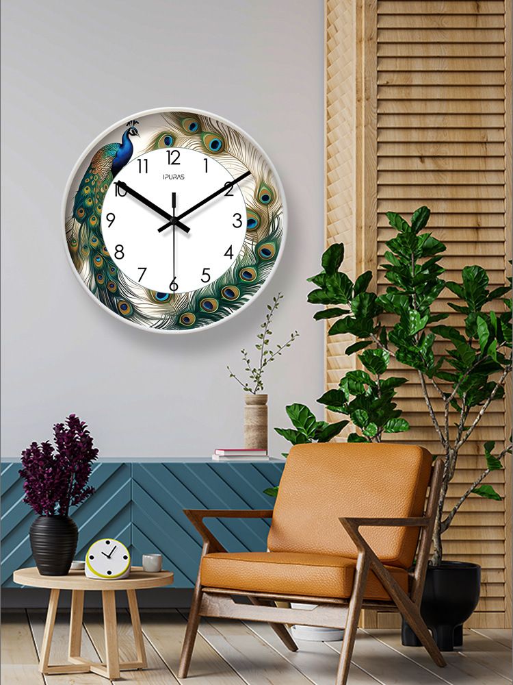 Yipula 7005 Living Room Creative Nordic Chinese Style Minimalist Silent New Round Wall Clock Peacock_voghion.com
