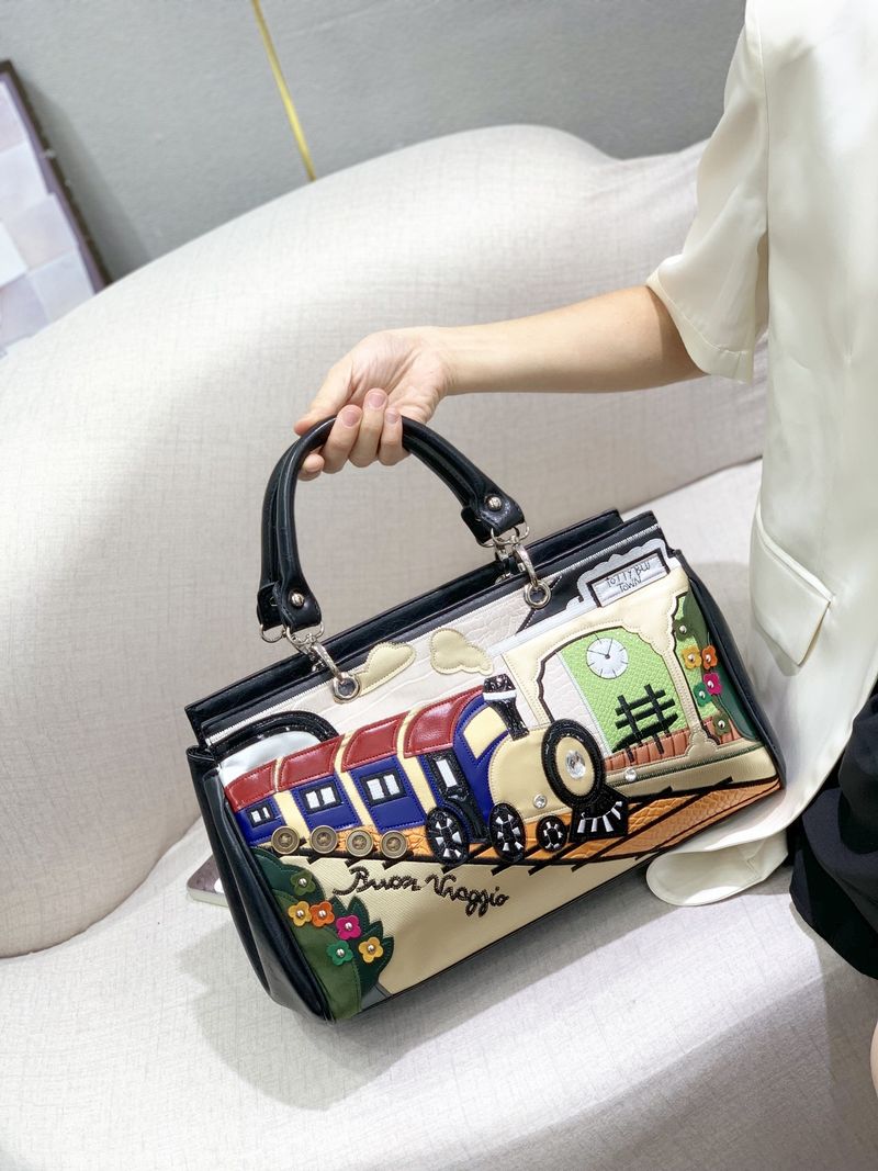 Damentaschen Nähte Kontrastierende Retro-Handtaschen Modische handgemachte kreative Schulter-Umhängetaschen_voghion.com