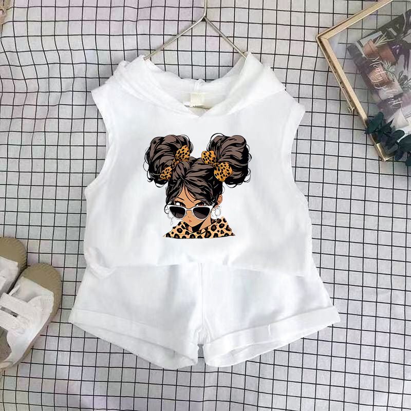 Children's Clothing 2025 New Girls Shorts Suit Hooded Two Piece Korean Style Fashion Cartoon Vest Trend_voghion.com