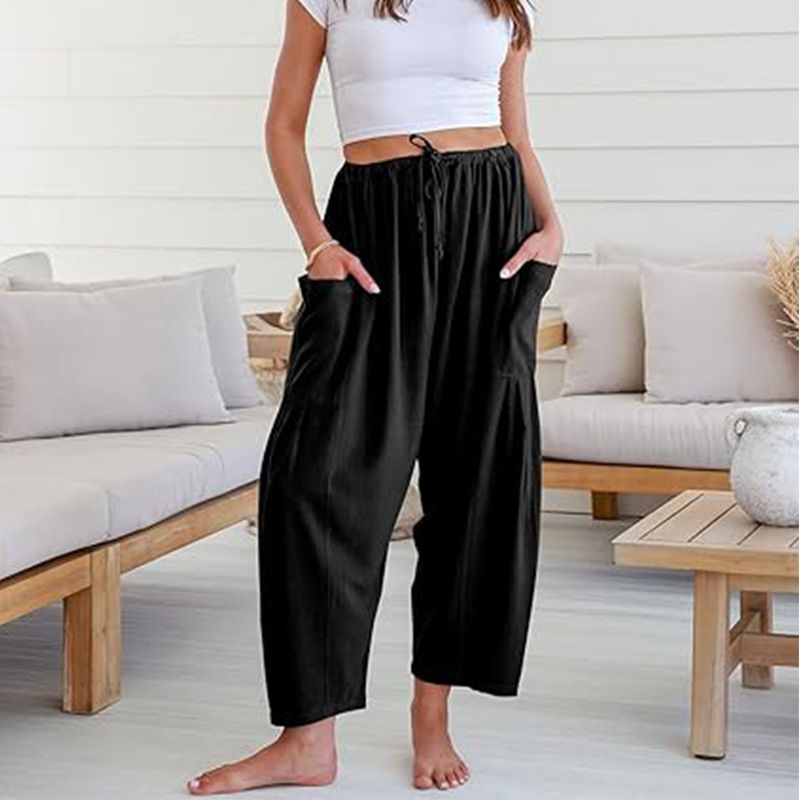 Pantaloni sportivi da spiaggia a gamba larga con coulisse, a vita media, casual e larghi, da donna, modello 2025, con tasche_voghion.com