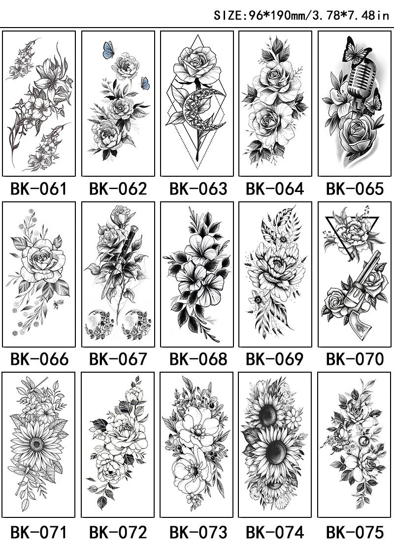 Adesivi esclusivi per tatuaggi con fiori a schizzo Adesivi per tatuaggi con fiori a schizzo Tatuaggio con fiori in bianco e nero_voghion.com