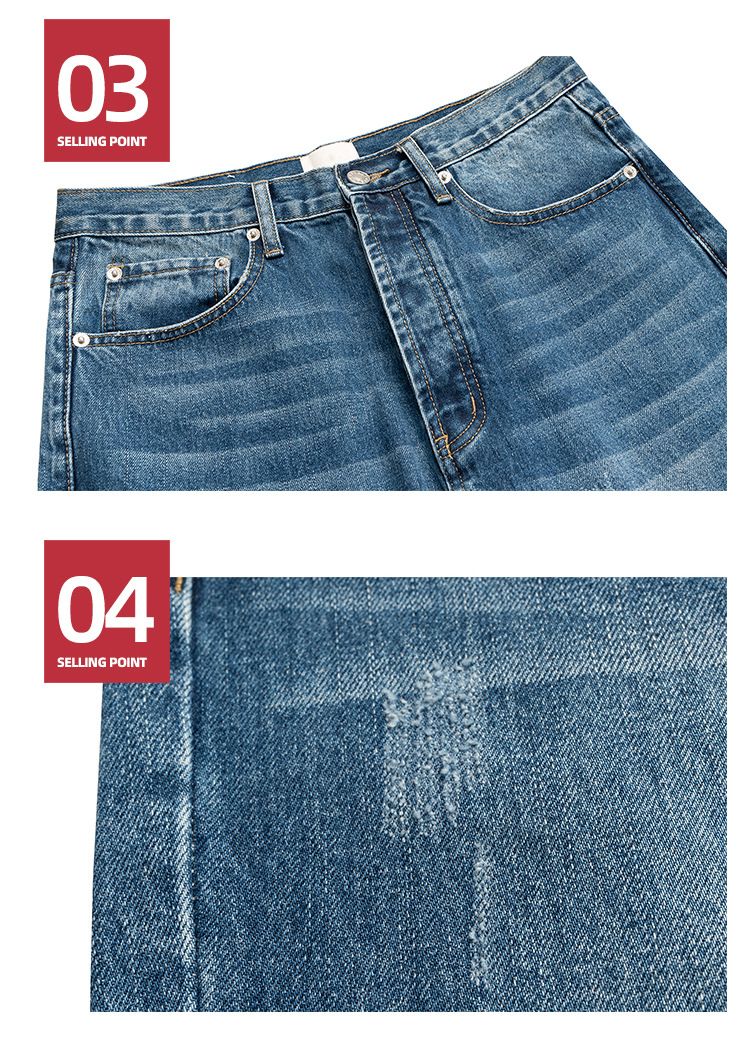 MIJKO Unisex Washed Splatter Distressed Bootcut Jeans With Cat Whisker Hem - Vintage Blue Denim Pants For Men & Women_voghion.com