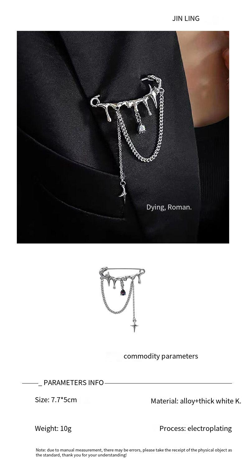Nuova spilla con frange liquide, design di nicchia, semplice e delicata, spilla personalizzata, accessori per abiti hip-hop di alta gamma_voghion.com