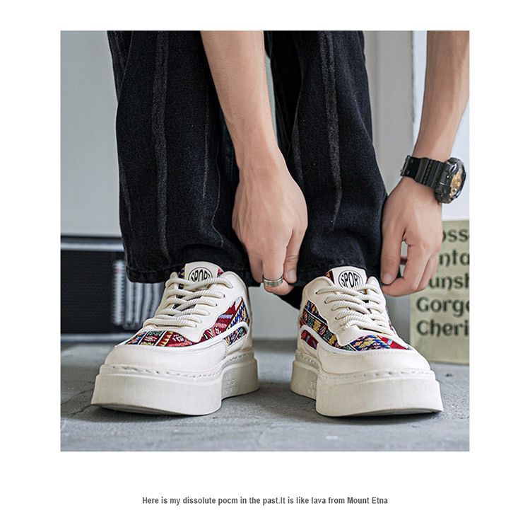 Uudet hengittävät miesten kengät monipuolinen trendikengät niche design alustakengät kangaskengät urheilu rento pienet valkotaulukengät_voghion.com